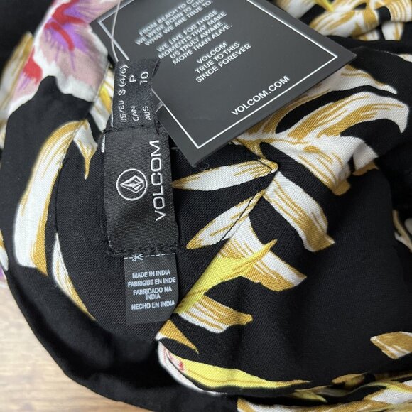 New Volcom Gen Wow Womens Cropped Tropical Floral Shirt Black Size Small - Picture 4 of 6